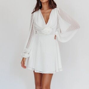 Open Heart Long Sleeve Mini Dress White